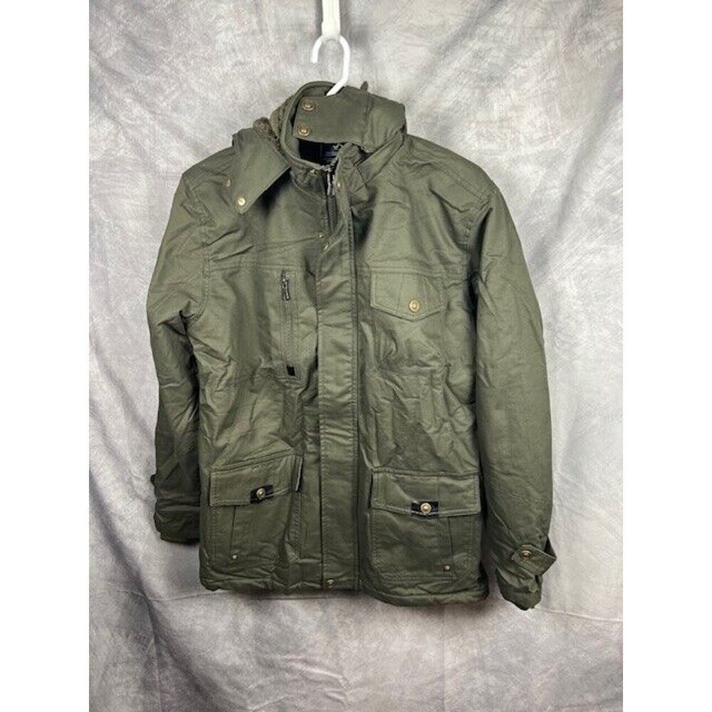 Men's Winter Casual Thicken Multi-Pocket Outwear Jacket Coat Removable Hood Sz L